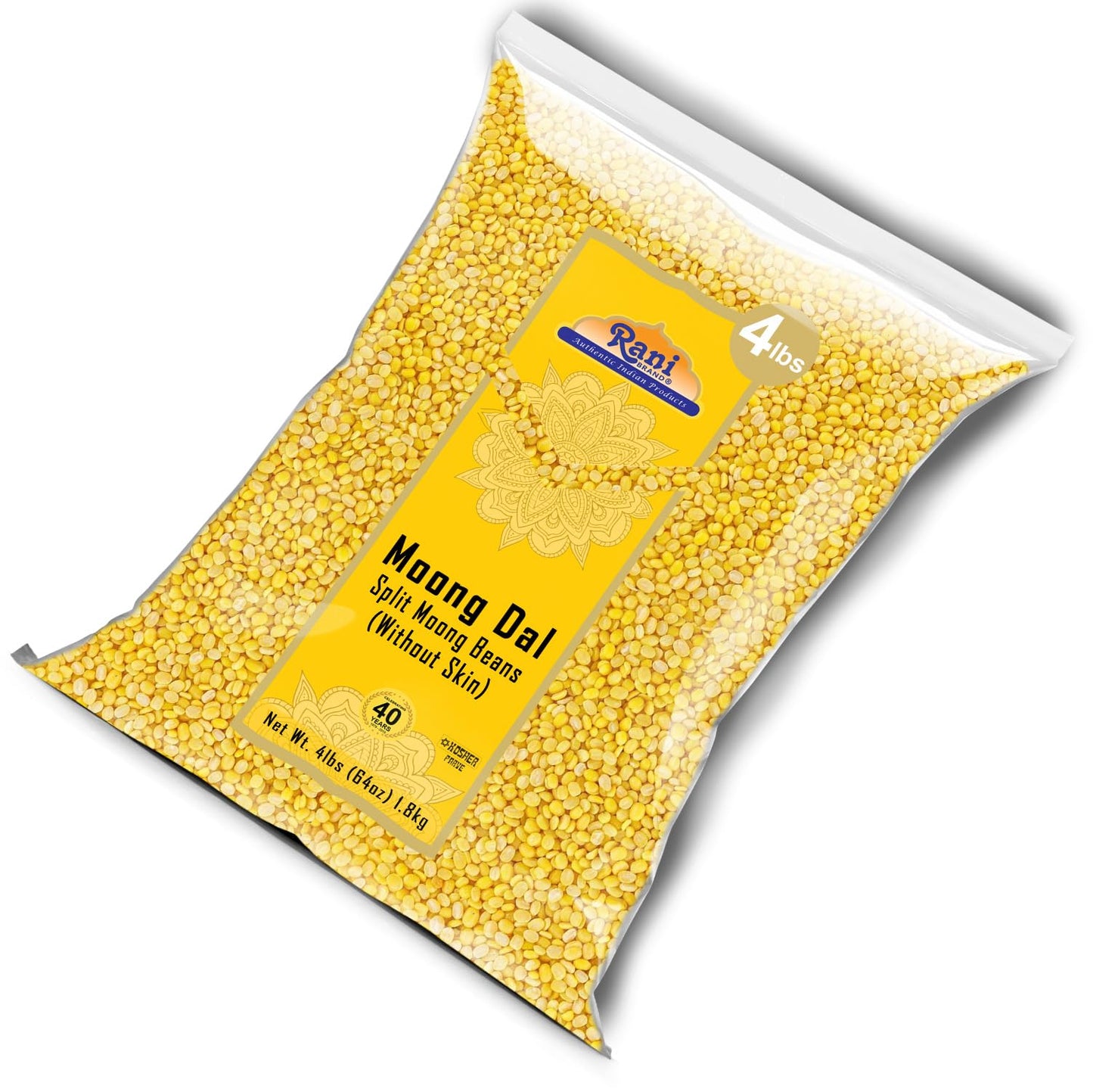 Rani Moong Dal (Split Mung Beans Without Skin) Lentils Indian 64Oz (4Lbs) 1.81Kg Bulk ~ All Natural | Gluten Friendly | Non-Gmo | Kosher | Vegan | Indian Origin