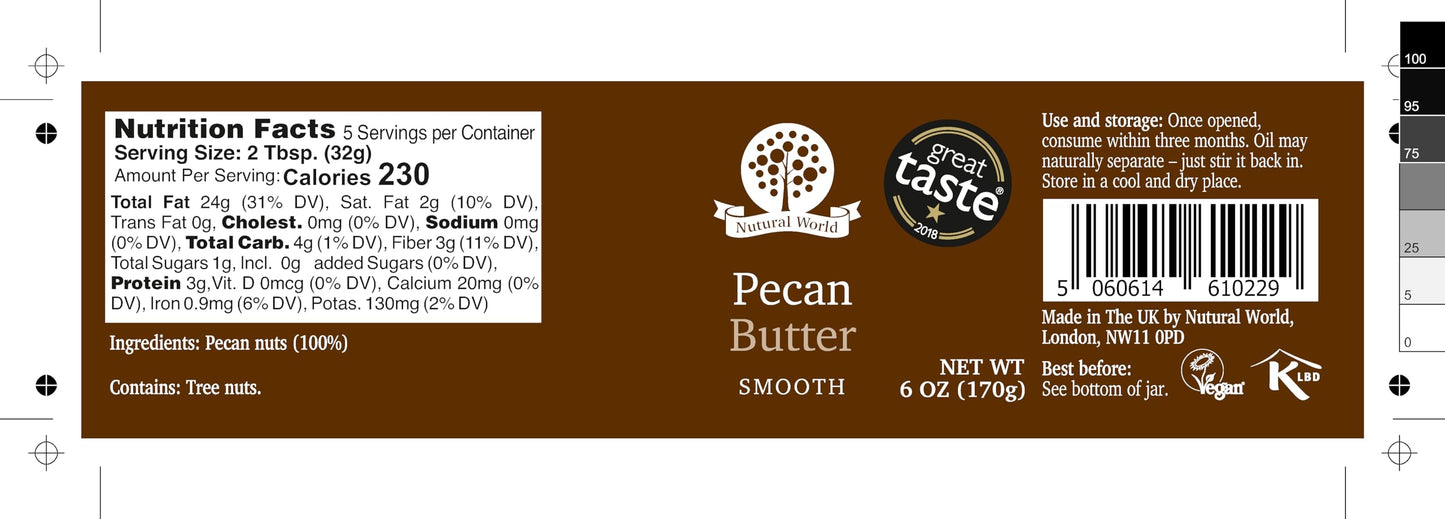 Nutural World - Smooth Pecan Nut Butter 6 Oz (170G) - 100% Pure Single Ingredient