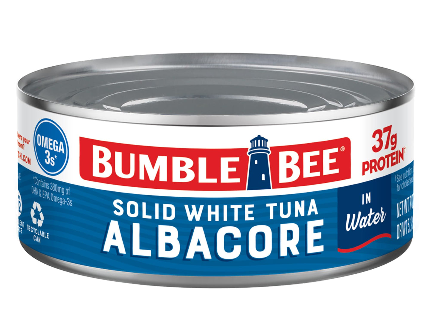 Bumble Bee Solid White Albacore Tuna in Water, 7 oz Can - Wild Caught Tuna - 37g Protein per Serving, High in Omega-3s - Non-GMO