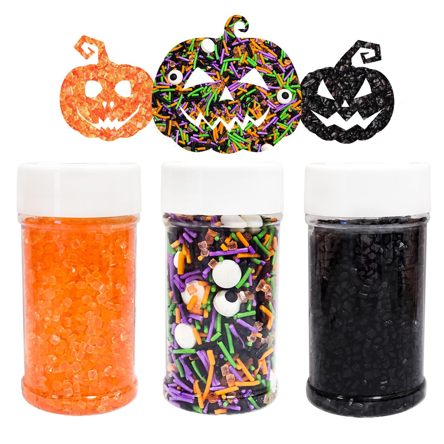 Cake Sprinkles Set For Halloween With Mix Bulk Sprinkles Orange Black Sugar Sanding And Candy Eyes For Baking Decorations Cupcakes Cookies - Spooky Party Supplies 3 Bottles (9.5Oz)