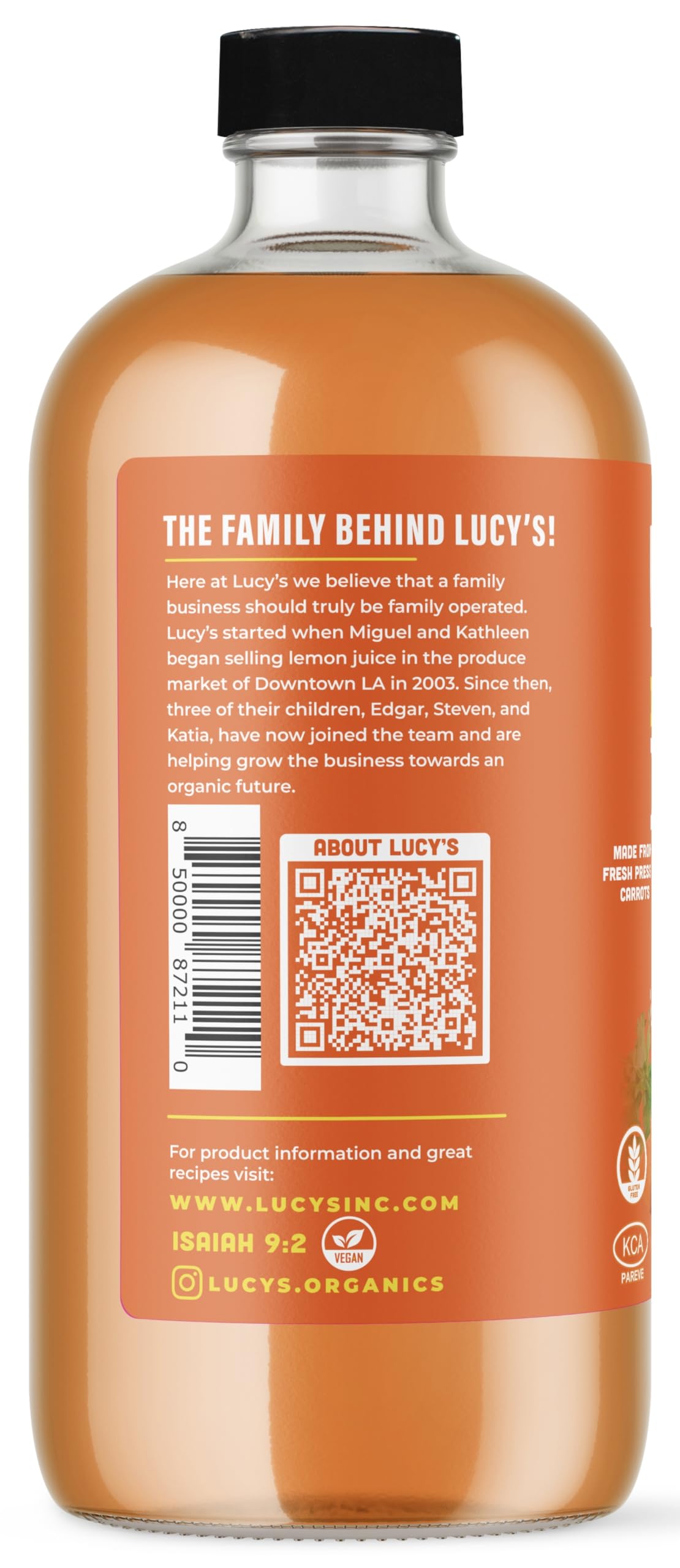 Lucys Family Owned - American Carrots Organic 99% Pure Carrot Juice, 34 Oz. Glass Bottle (Made From Fresh Pressed)