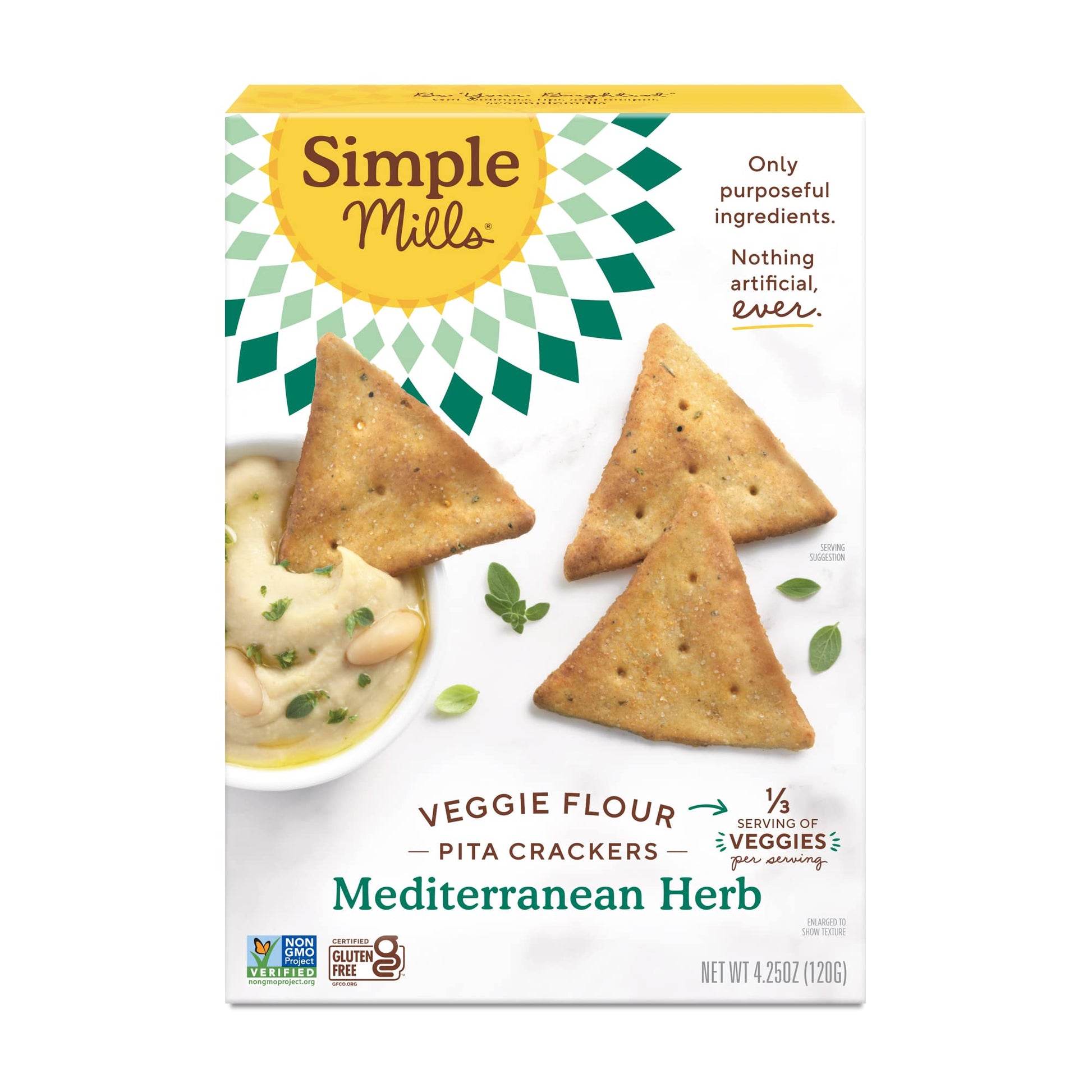 Simple Mills Veggie Pita Crackers, Mediterranean Herb - Gluten Free, Vegan, Healthy Snacks, Paleo Friendly, 4.25 Ounce (Pack of