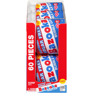 Bazooka Sugar Free Bubble Gum - 60 Count To Go Cup (Pack Of 6) Pink Chewing Gum In Original Sugarless Flavor - Fun Old Fashioned