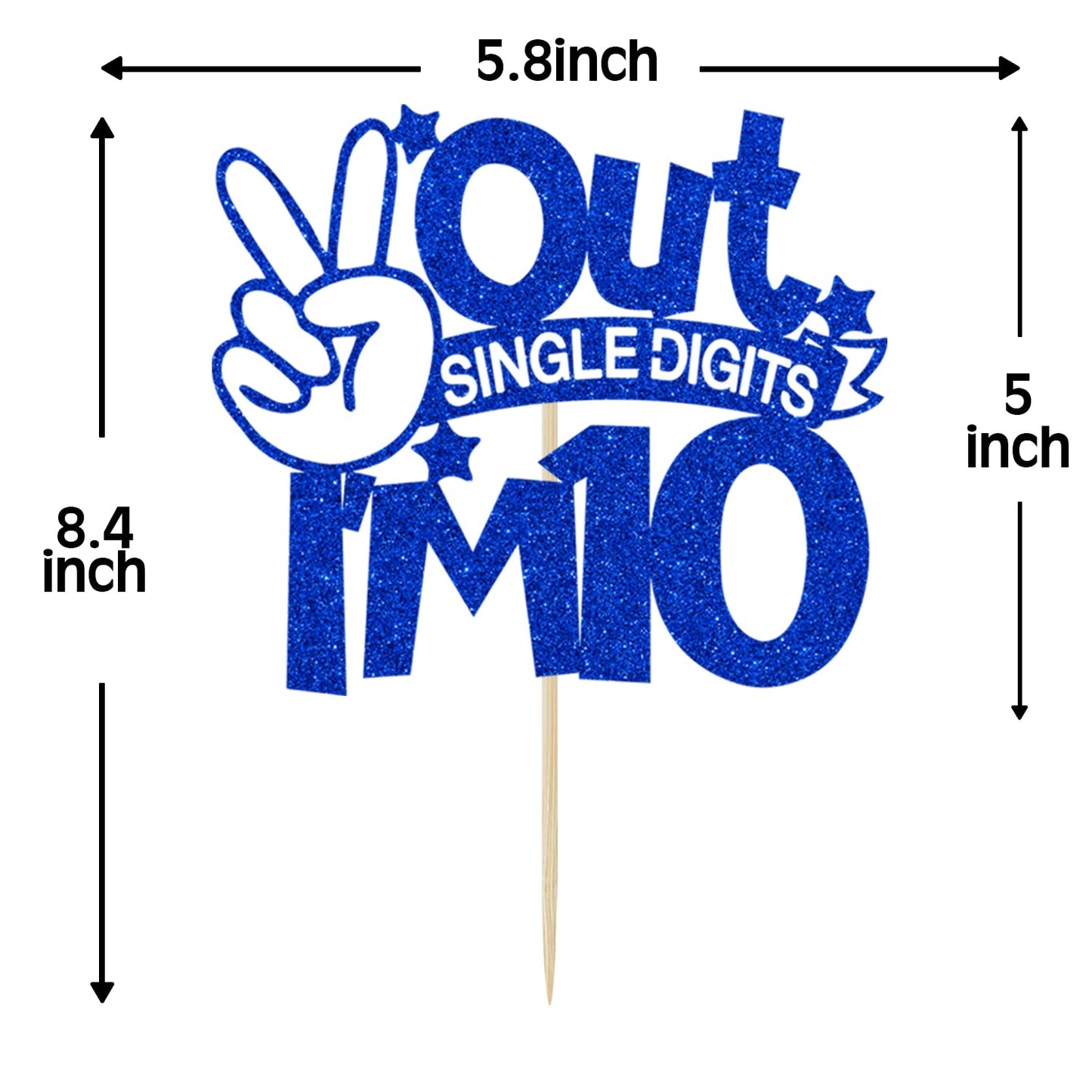 Blue Glitter Out Single Digits I'M 10 Cake Topper, Double Digits 10, For Boys Girls 10Th Birthday Decorations, Happy 10Th Bithda