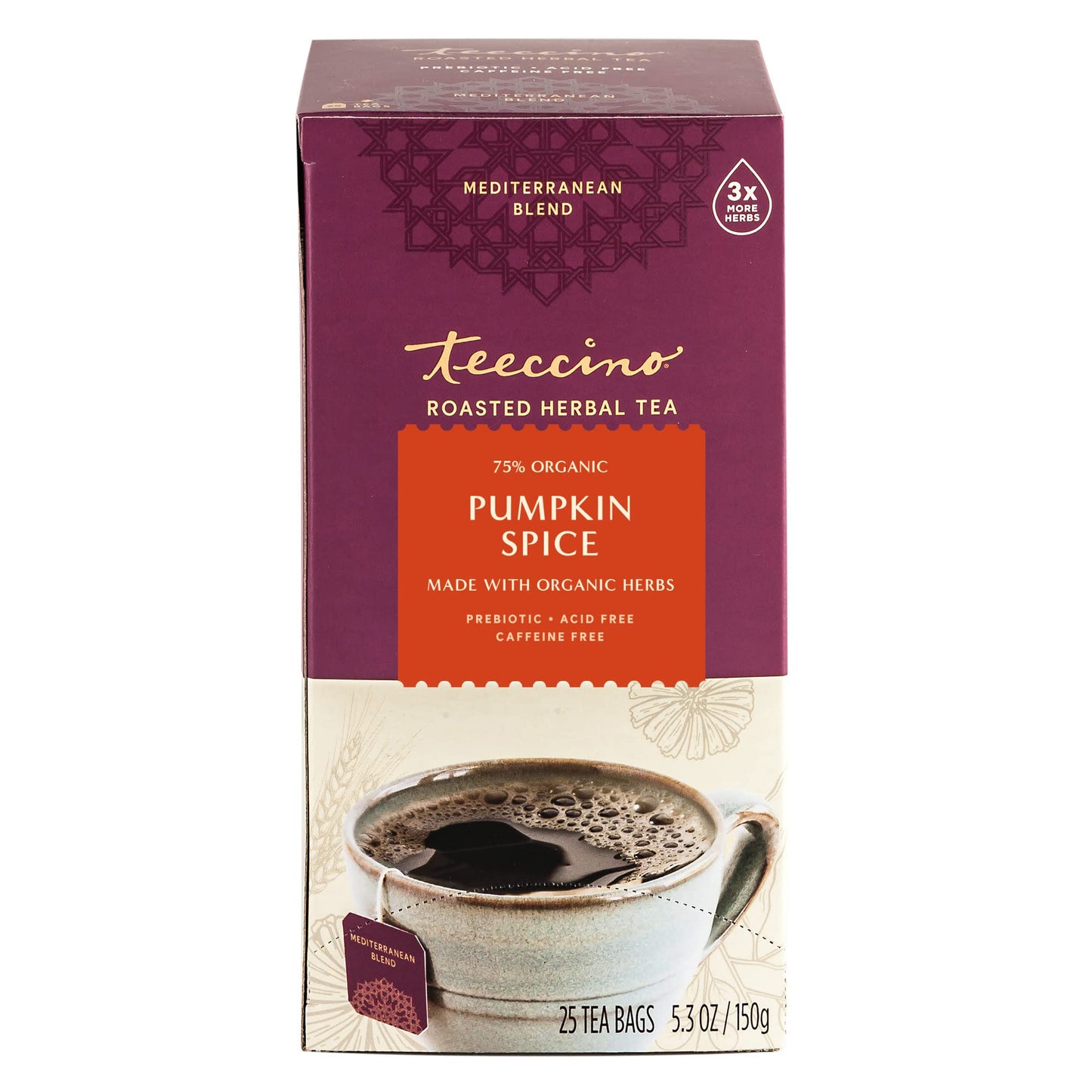 Teeccino Pumpkin Spice Herbal Tea - Caffeine Free, Prebiotic, 25 Count, Model SUVELAM