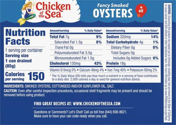 Chicken of the Sea Smoked Oyster in Oil, 3.75 oz, 18 Cans per Case, Model 4800000066