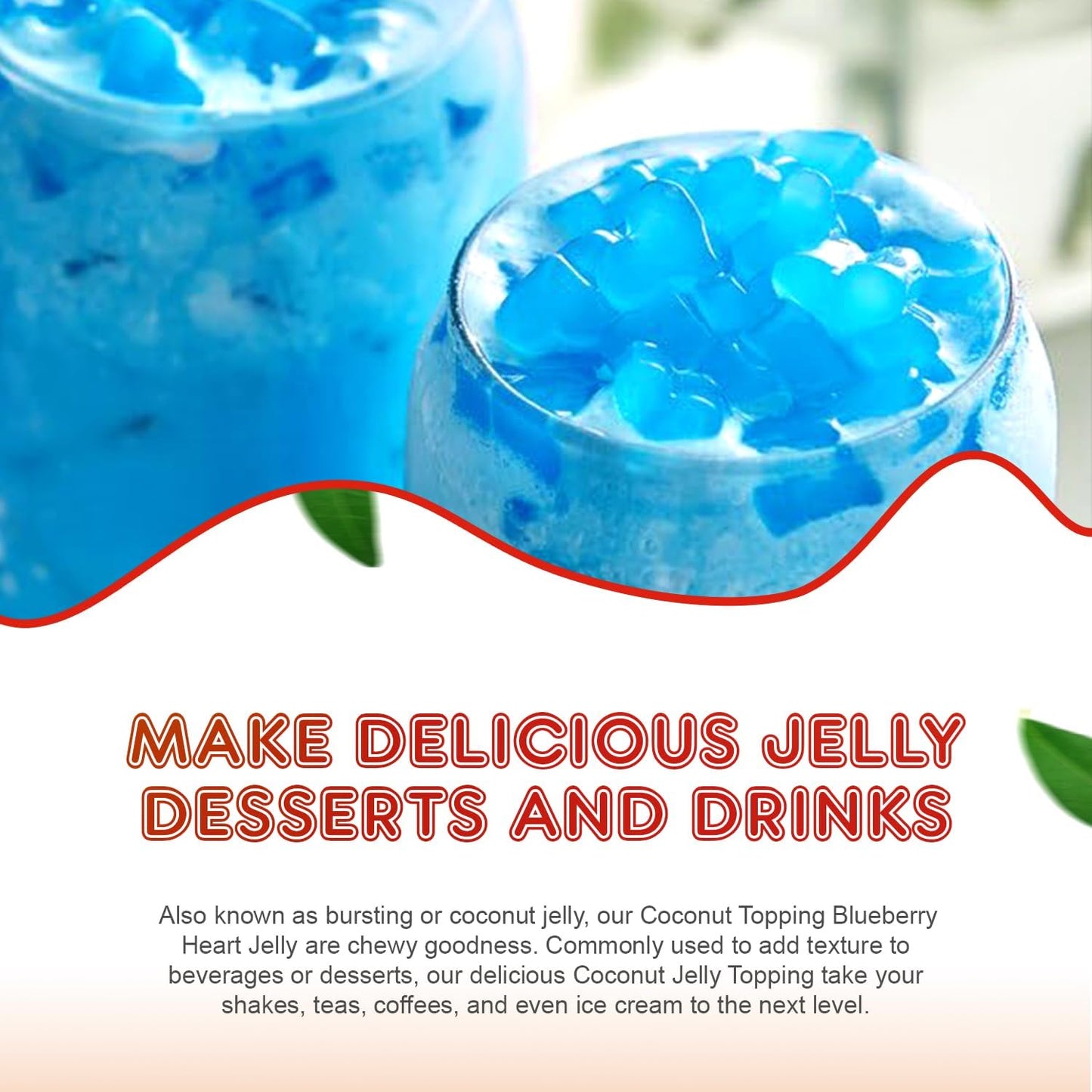 New Fanale Coconut Jelly Topping Nata De Coco For Boba Tea | Ice Cream | Yogurt | Smoothie | Milk Tea | Desserts (Blueberry Hear