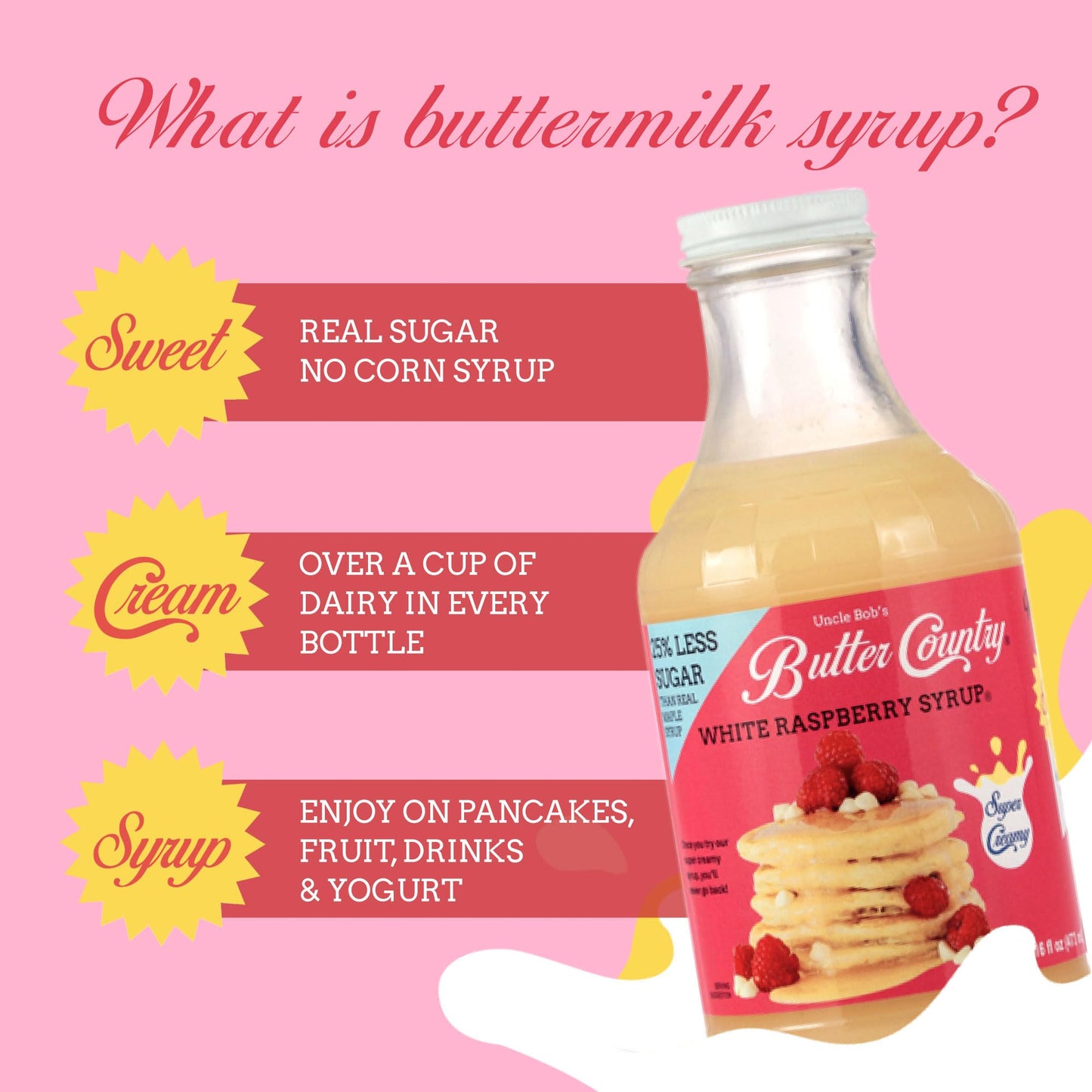 Rich & Creamy Buttermilk Syrup White Raspberry Flavor By Uncle Bob'S Butter Country 16 Fl Oz/1 Pack