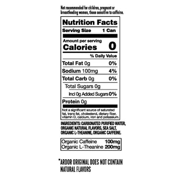 ARDOR Sparkling Water Blueberry Pom, 100mg Organic Caffeine, 200mg L-Theanine, 12 Fl Oz (Pack of 12), Vegan, Gluten Free