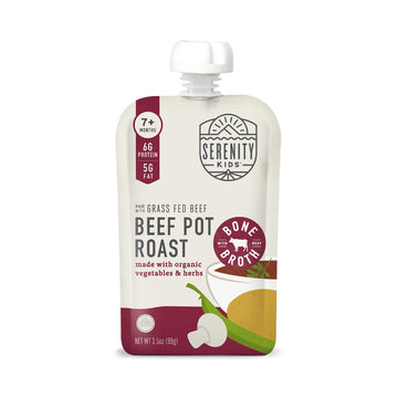 Serenity Kids Bone Broth Puree Made With Organic Veggies | Clean Label Project Purity Award Certified | 3.5 Ounce Bpa-Free Pouch | Grass Fed Beef Pot Roast | 1 Count