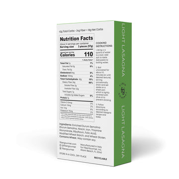 Fiber Gourmet Pasta - Light Lasagna Pasta - Low Net Carb, Fiber-Rich, Low Calorie, Healthy Pasta - Made In Italy, Kosher, Vegan,