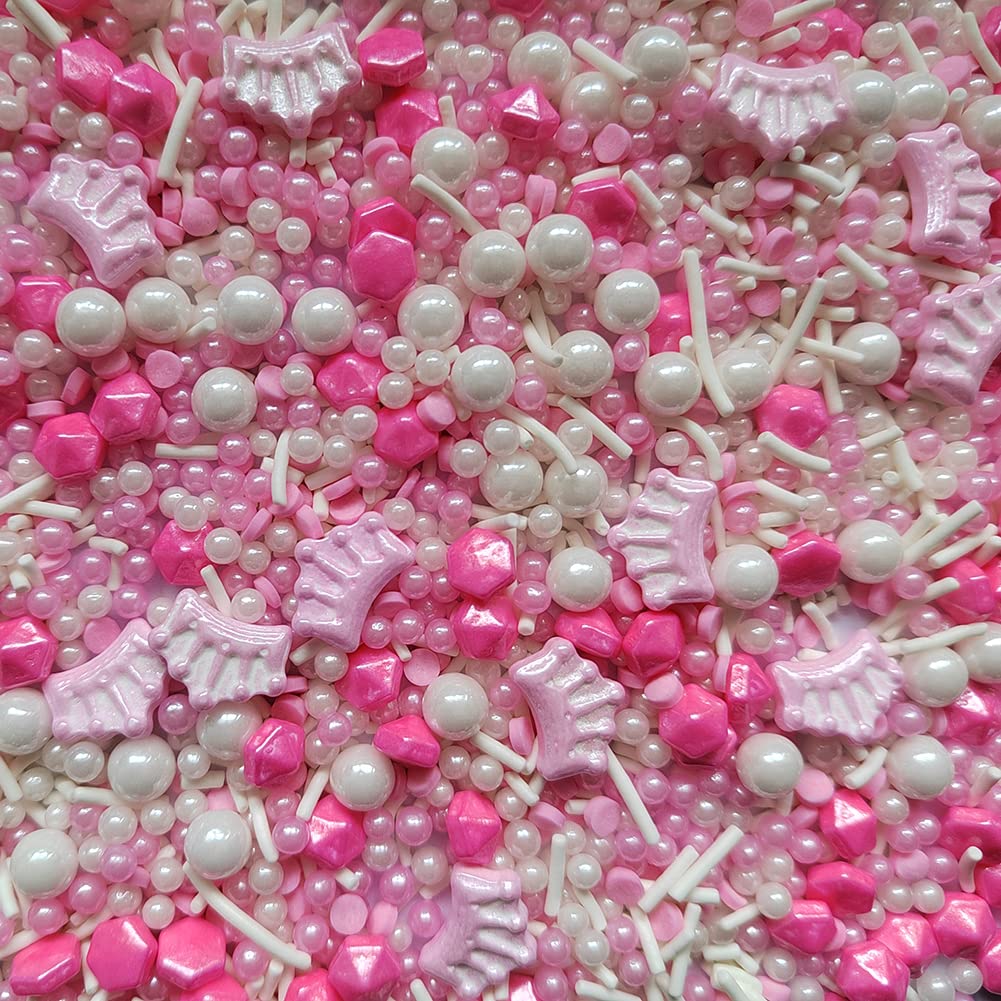 Edible Pink Crown Pearl Sugar Sprinkles Candy Mix Size Baking Edible Cake Decorations Cupcake Toppers Cookie Decorating Wedding