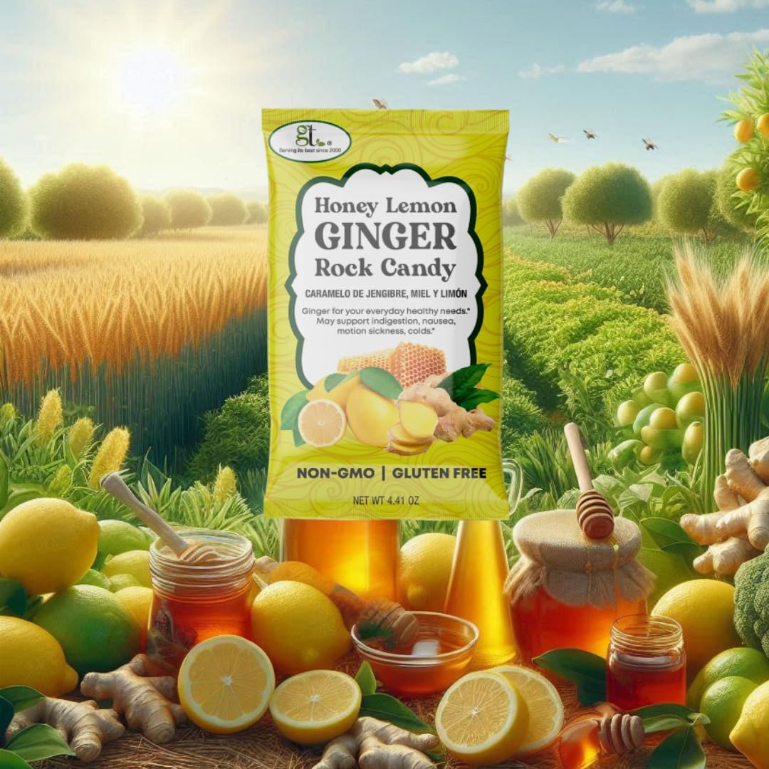 Gt Honey Lemon Ginger Rock Candy, 4.41 Ounce Bag, 4 Pack