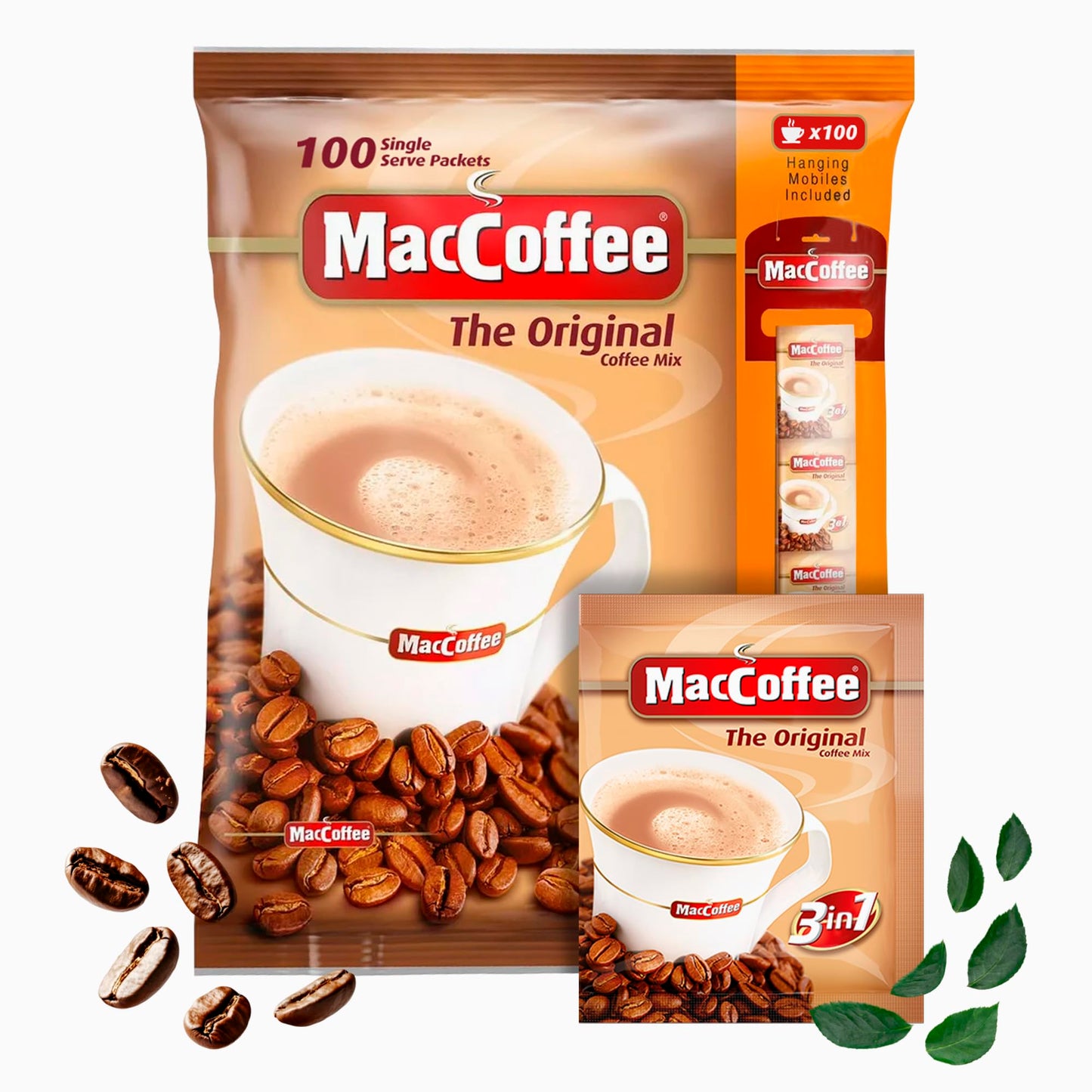 Maccoffee 3 In 1 Oriflavor Blendal 100 Pack Instant Coffee Packets Pack Of 100X20G / 0.7 Oz Single Serve Instant Coffee Packets Milk Sugar