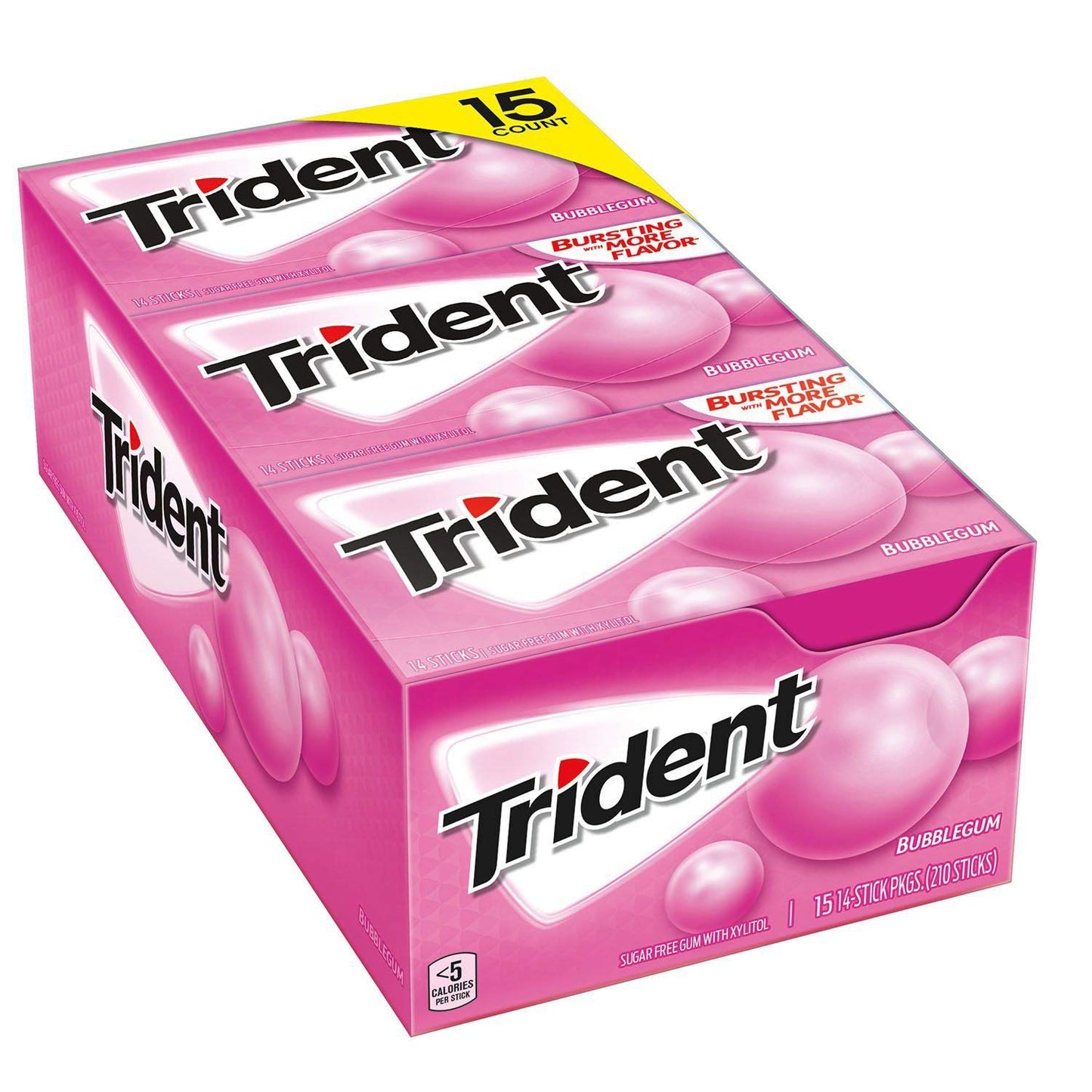 Trident Bubblegum Sugar-Free Gum, 14 Count (Pack Of 15)