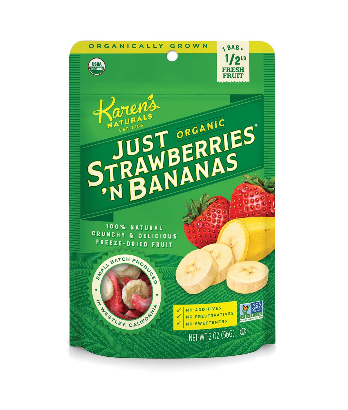 Karen's Naturals Organic Just Strawberries and Bananas, 2-Ounce Package (Pack of 6) (Packaging May Vary)