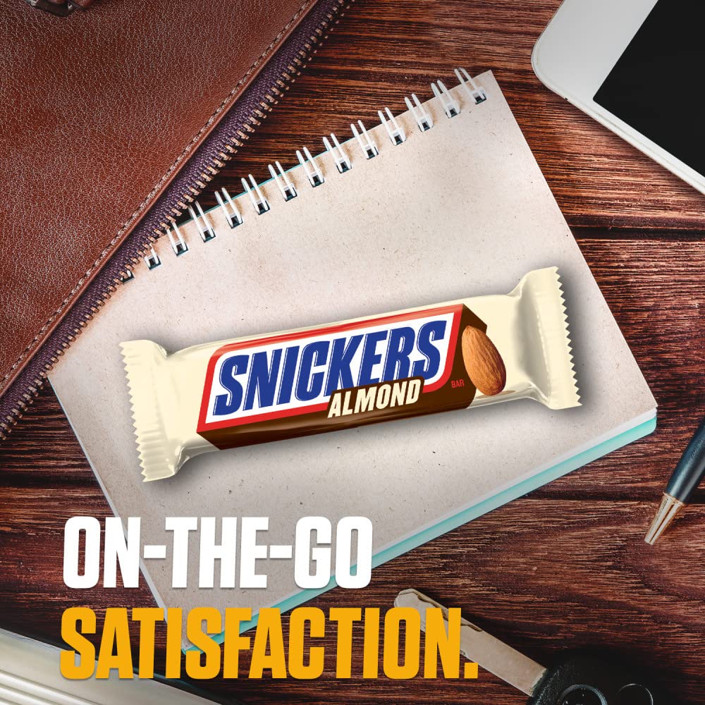 Snickers Candy Almond Milk Chocolate Bars Bulk Pack, 1.76 Oz Bars (Pack Of 24)