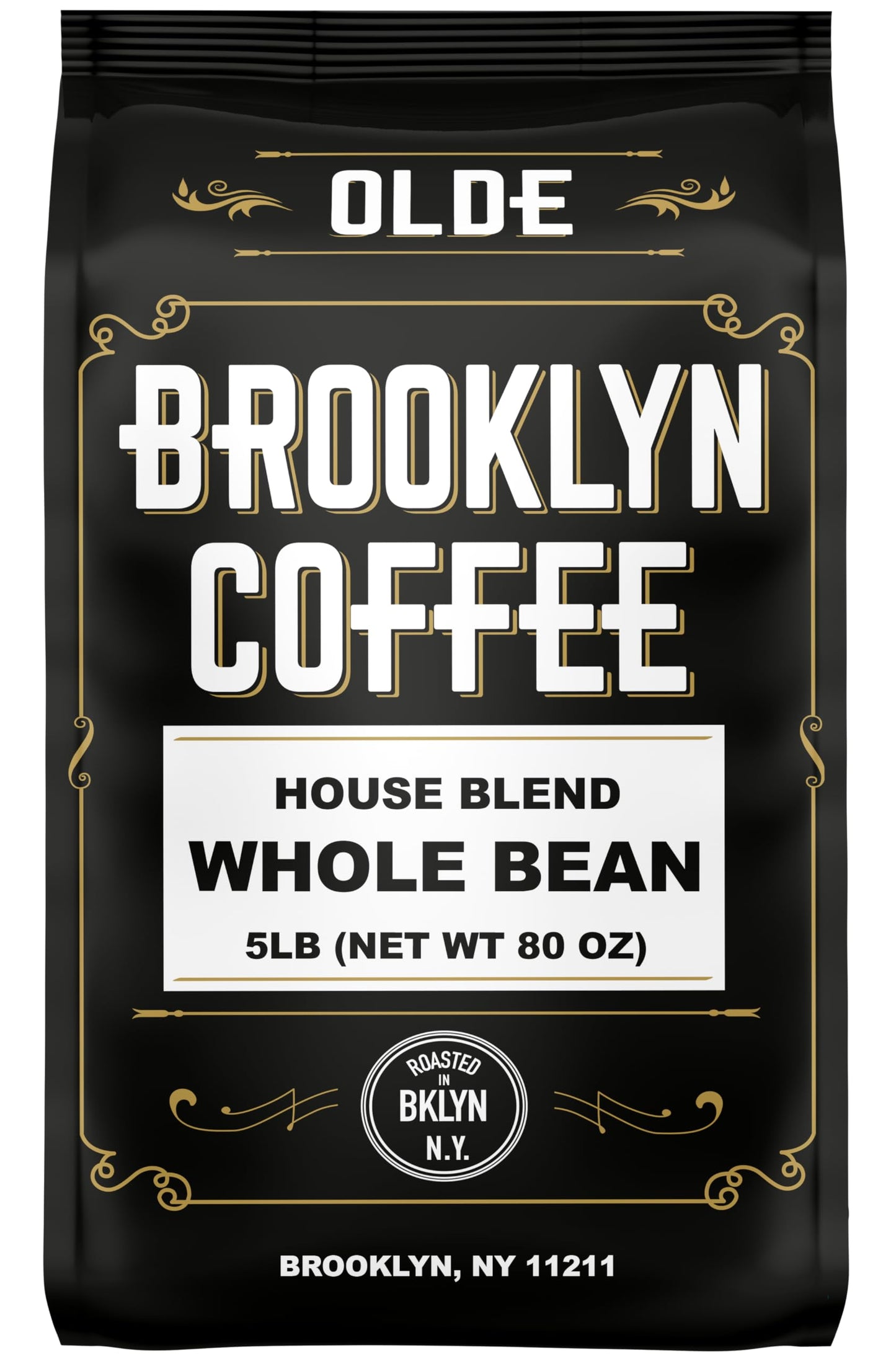 Brooklyn Coffee Whole Bean, House Blend Medium Roast (5Lb) Balanced, Breakfast, Classic - Fresh Bulk Coffee Beans Roasted Weekly