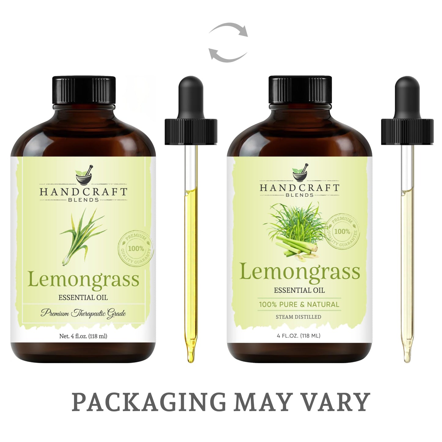 Handcraft Blends Lemongrass Essential Oil - 100% Pure Therapeutic Grade - 4 fl. Oz with Glass Dropper