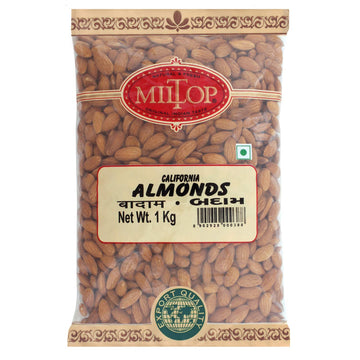Miltop Raw California Almonds | Premium Badam Giri | High in Fiber & Boost Immunity | Hand-picked Nuts & Dry Fruits| 1Kg Pouch