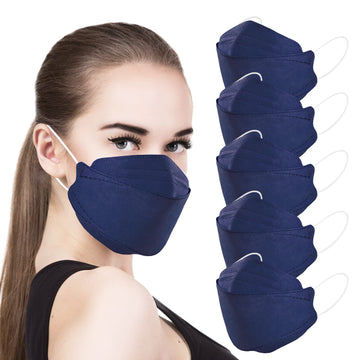 Akgk Kn95 Face Masks 100 Pack, Individually Wrapped, 5-Ply Disposable Navy Blue Face Mask Against Pm 2.5 Smoke & Dust, Filtratio