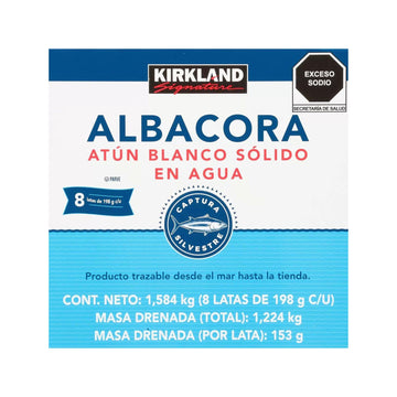 Kirkland Albacore Solid White Tuna in Water - 8 Cans (Total Net Weight 3.5lbs)
