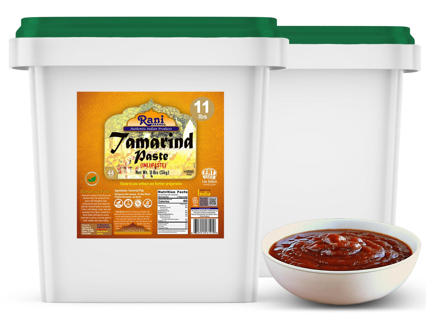 Rani Tamarind Paste Puree (Imli) 176Oz (11Lbs) 5Kg Bulk, No Added Sugar ~ All Natural | Vegan | Gluten Free | No Colors | Non-Gmo | Kosher | Indian Origin