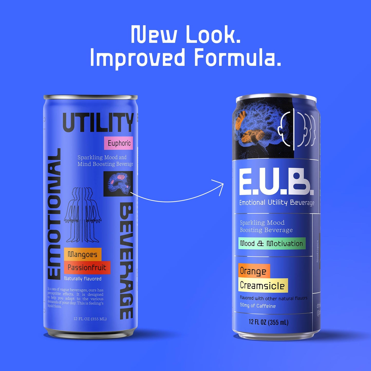 E.U.B. Mood and Motivation Beverage - Orange Creamsicle Sparkling Beverage with Nootropics & Adaptogens, 12oz cans (12 pack)