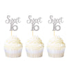Ercadio Silver Sweet 16 Cupcake Toppers Glitter Age Sixteen Cupcake Picks 16Th Birthday Party Cake Decorations Supplies 24 Pcs
