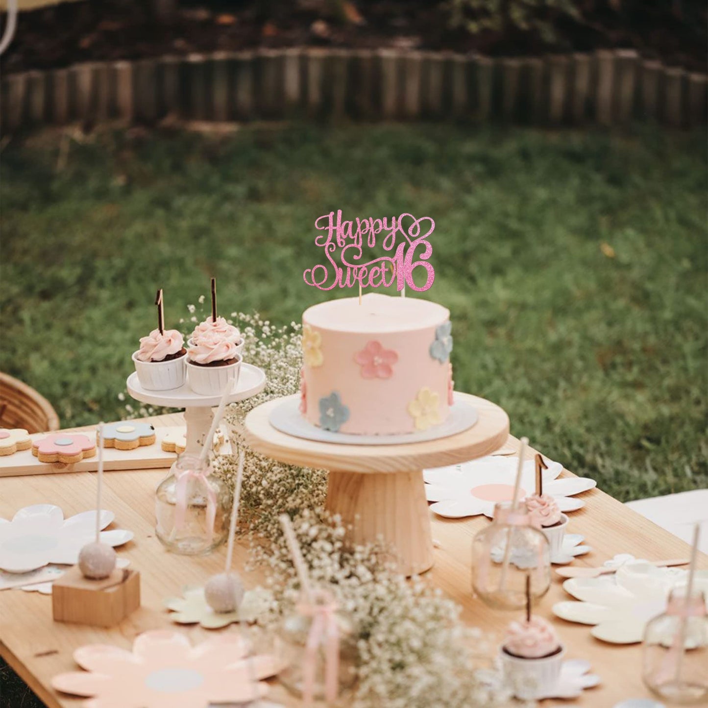 1 PCS Happy Sweet 16 Cake Topper Glitter Hello 16 Cheers to 16 Years Cake Pick Happy 16th Birthday Cake Decoration for Happy 16t