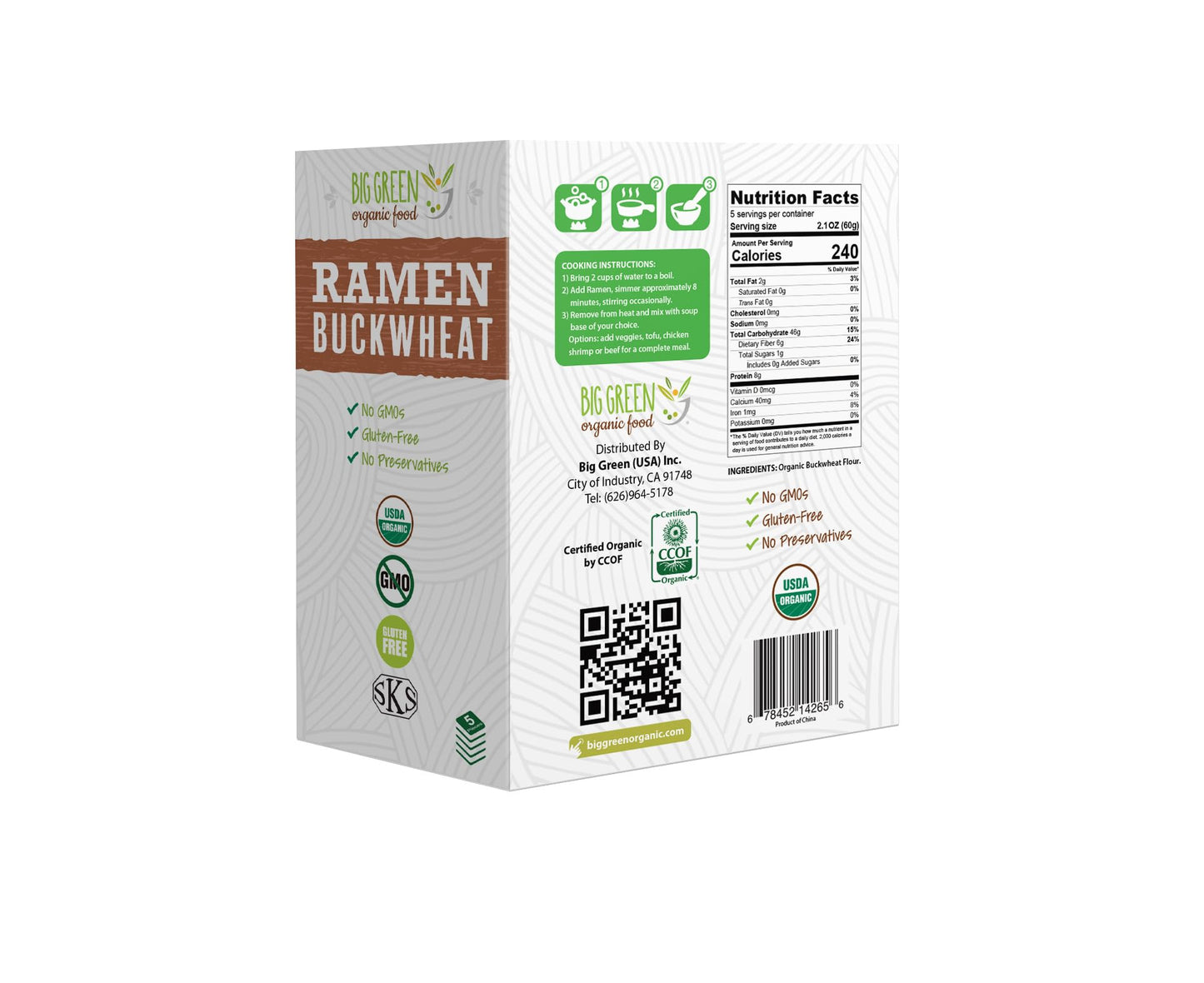 Big Green Organic Food- Organic Buckwheat Ramen, 10.5oz, 100% buckwheat, Gluten-Free, Non-GMO, Vegan (1)