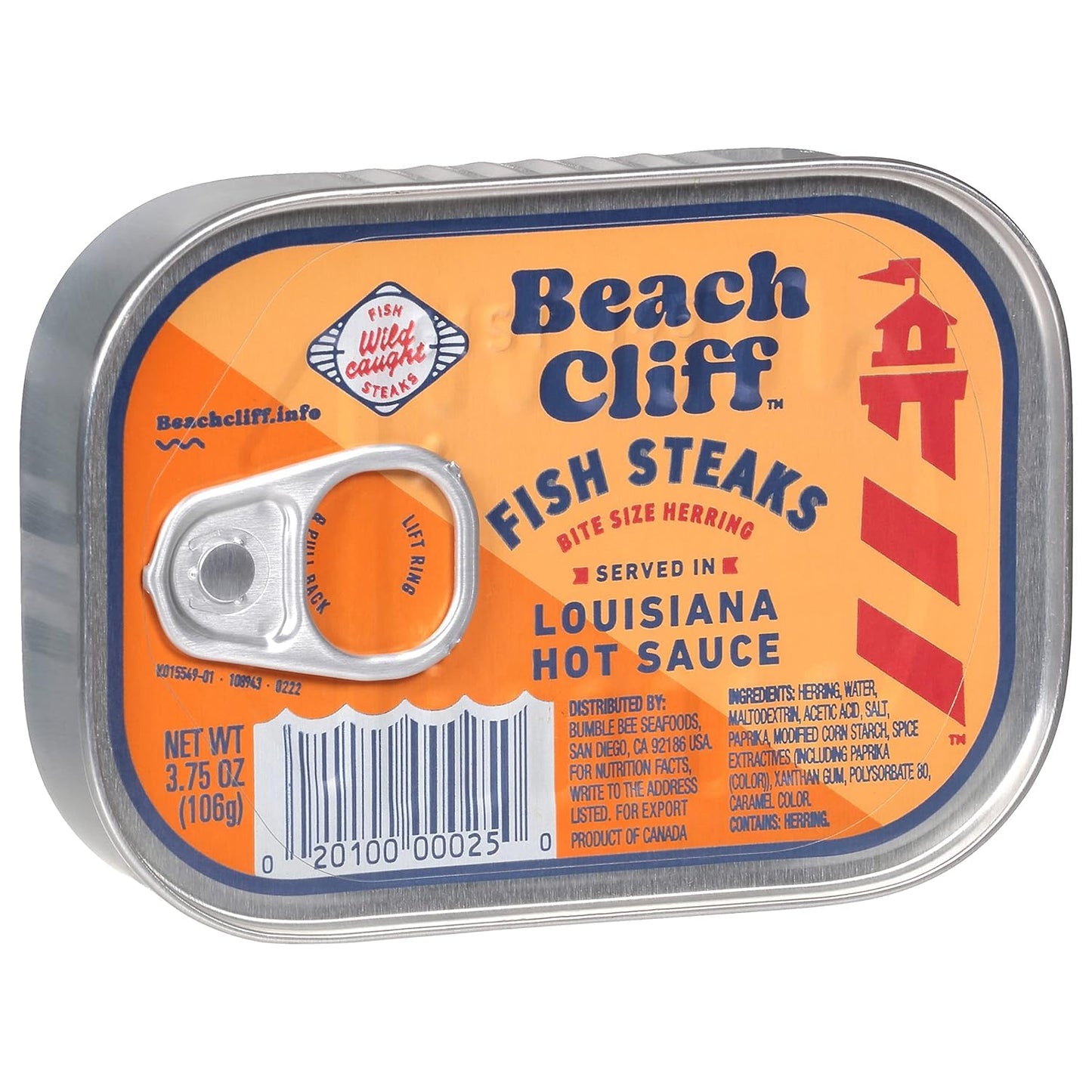 Beach Cliff Wild Caught Herring Fish Steaks In Louisiana Hot Sauce, 3.75 Oz Can - 15G Protein Per Serving