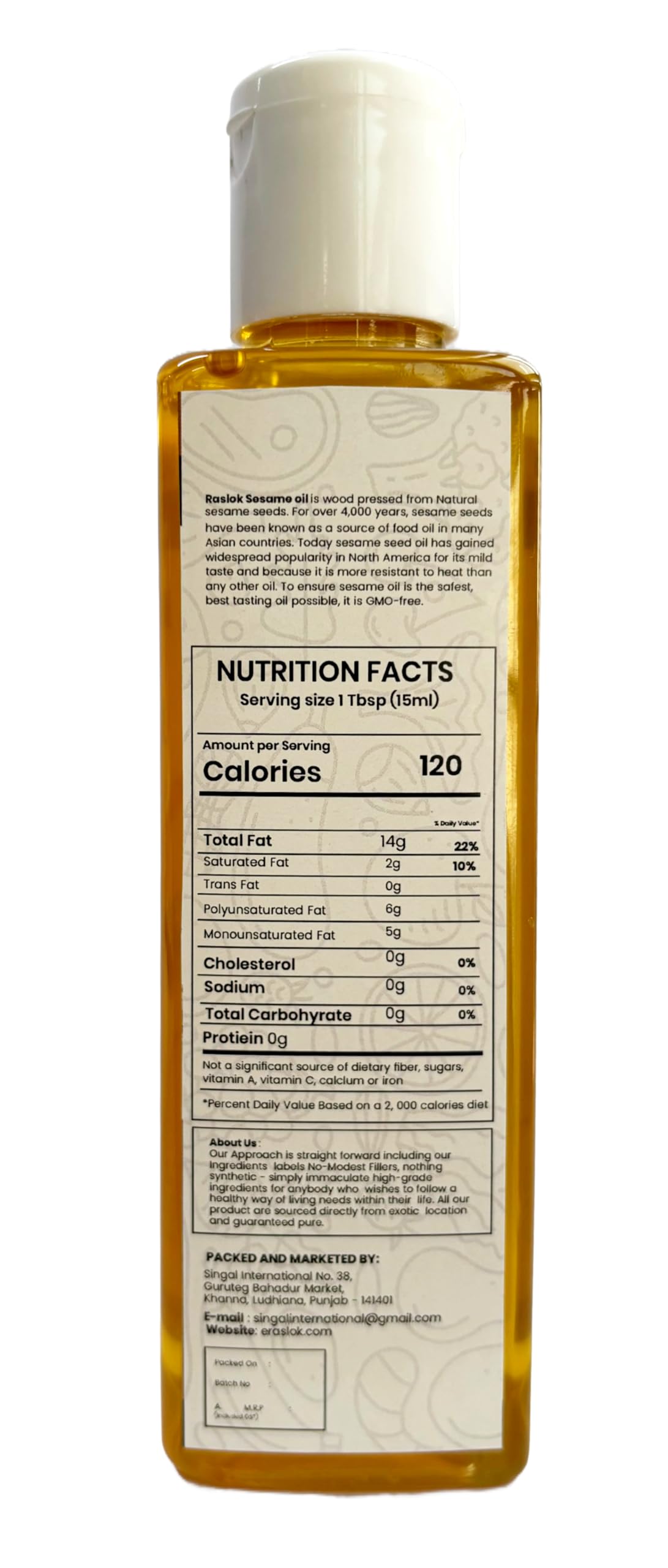 Raslok Pure Natural Sesame Oil - Wood Pressed, 3.52 Ounces, 4 cm x 4 cm x 16 cm
