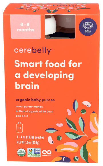 Cerebelly Organic 8-9 Months Variety Pack Baby Purees 3 Count, 4 Oz