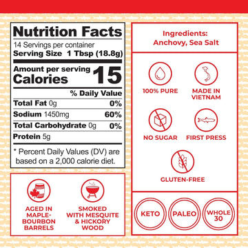 Red Boat Fish Sauce, Hardwood Smoked | Enhanced 50°N Fish Sauce Sustainably Made With Just Two Ingredients In Vietnam | Higher Protein For Exceptional Flavor And Aged In Spirit-Inspired Flavor Barrels | Gluten And Sugar Free, No Preservatives | 6.8 Fl Oz.