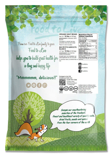 Food to Live Organic Navy Beans, 10 Pounds Non-GMO verified, Kosher, Vegan, Dried White, Bulk. High in Protein and Dietary Fiber