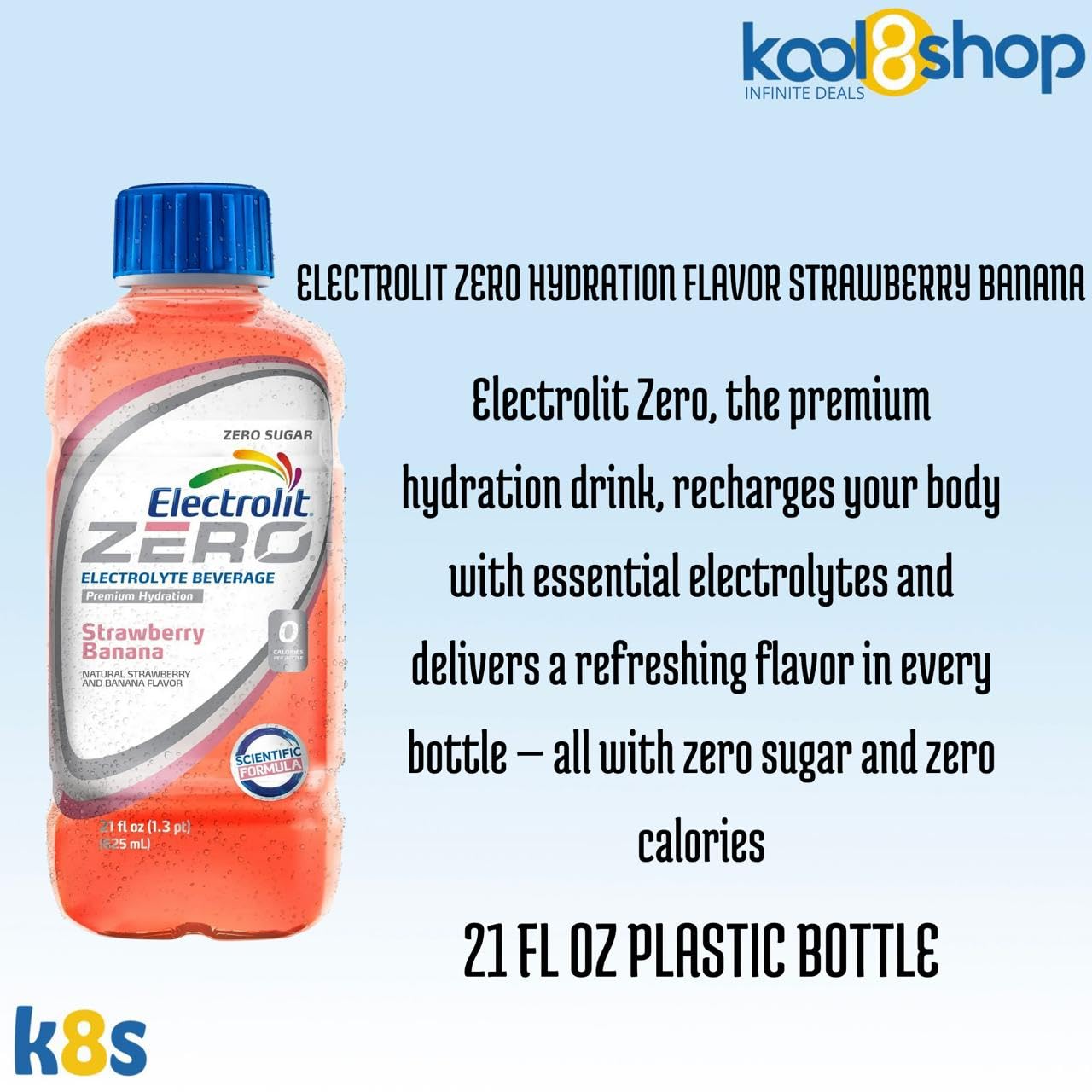 Electrolit Zero Strawberry Hydration Drink With Electrolytes 21 Fl Oz Plastic Bottle 10 Pack + 1 Microfiber Cooling Towel By Koo