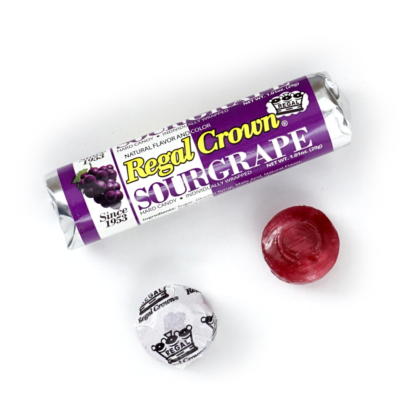Regal Crown Roll Sour Candy Variety Pack, 8 Count - Sour Grape, Apple, Lemon & Cherry by The Hampton Candy Company