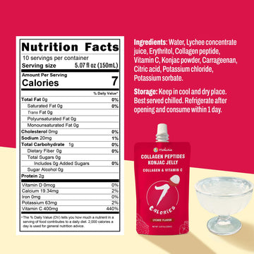 Hethstia Konjac Jelly Squeeze Pouch Lychee Flavor, 10 Packs, 7 Calories, Sugar Free, Gluten Free, Keto, Collagen Peptides, Vitam