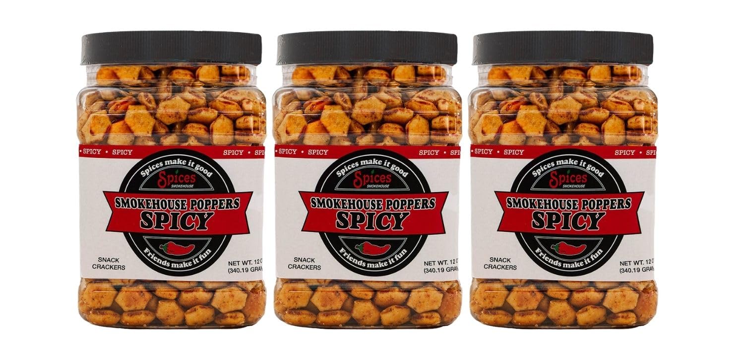 Smokehouse Crackers Poppers Seasoned Oyster Crackers, 12 oz. jars, 3 ct. All Spicy