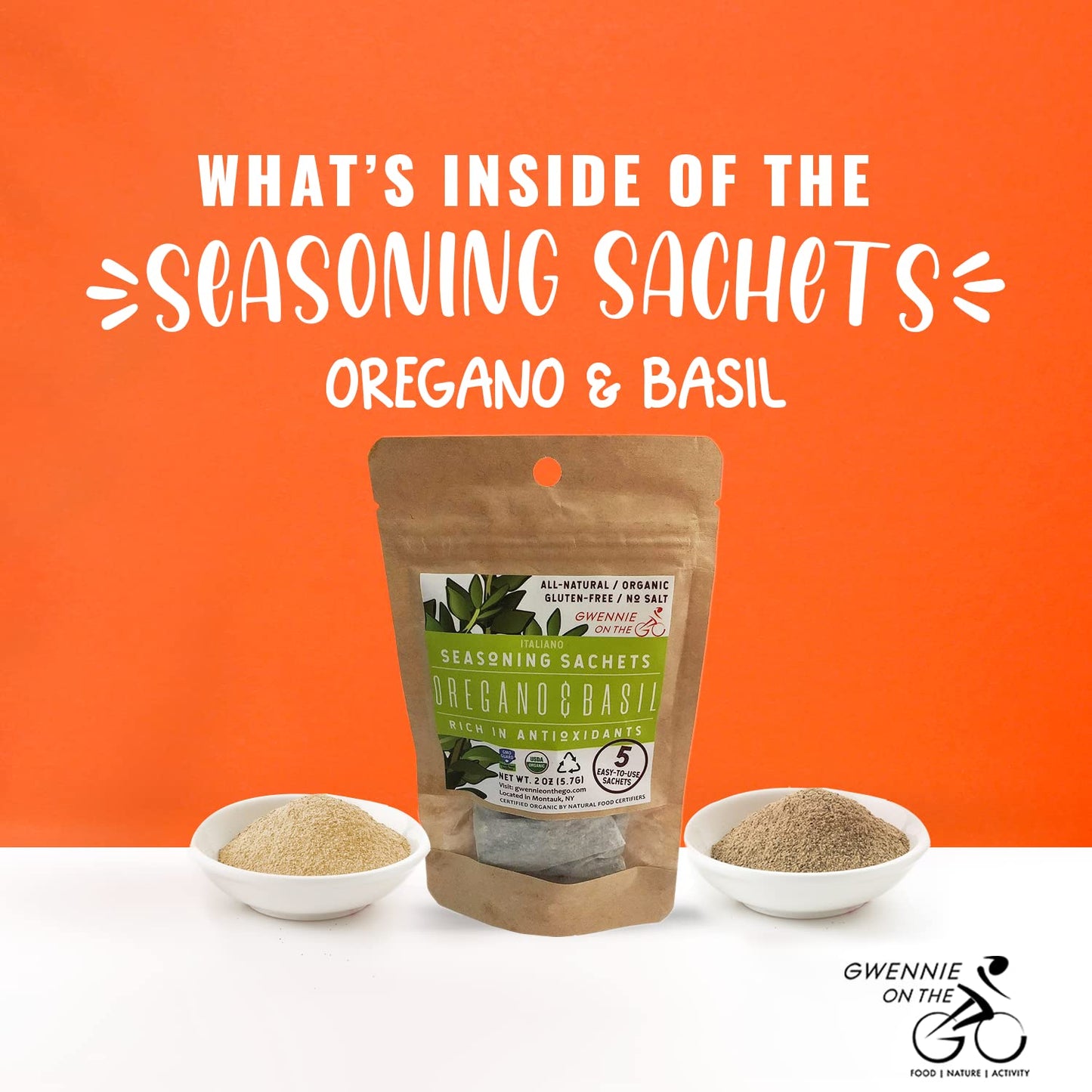 Gwennie On The Go - Seasoning Sachets | Oregano & Basil | Certified Organic | Gluten- Free | Resealable Pouch | Seasoning Mix Pa
