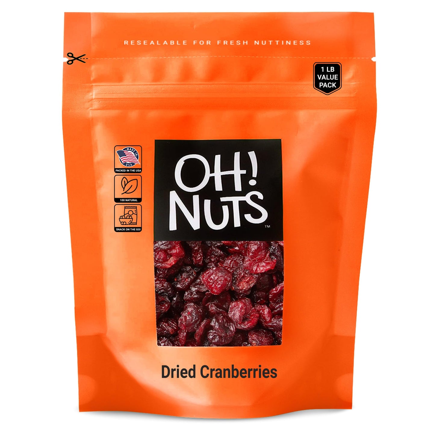 Dried Cranberries | 1Lb Bulk Bag For Snacking, Baking & Salads | Low Sodium, High Fiber, Low Cholesterol, Dairy Free, High Antioxidants, Low Fat Dehydrated Cranberry Fruit By Oh Nuts