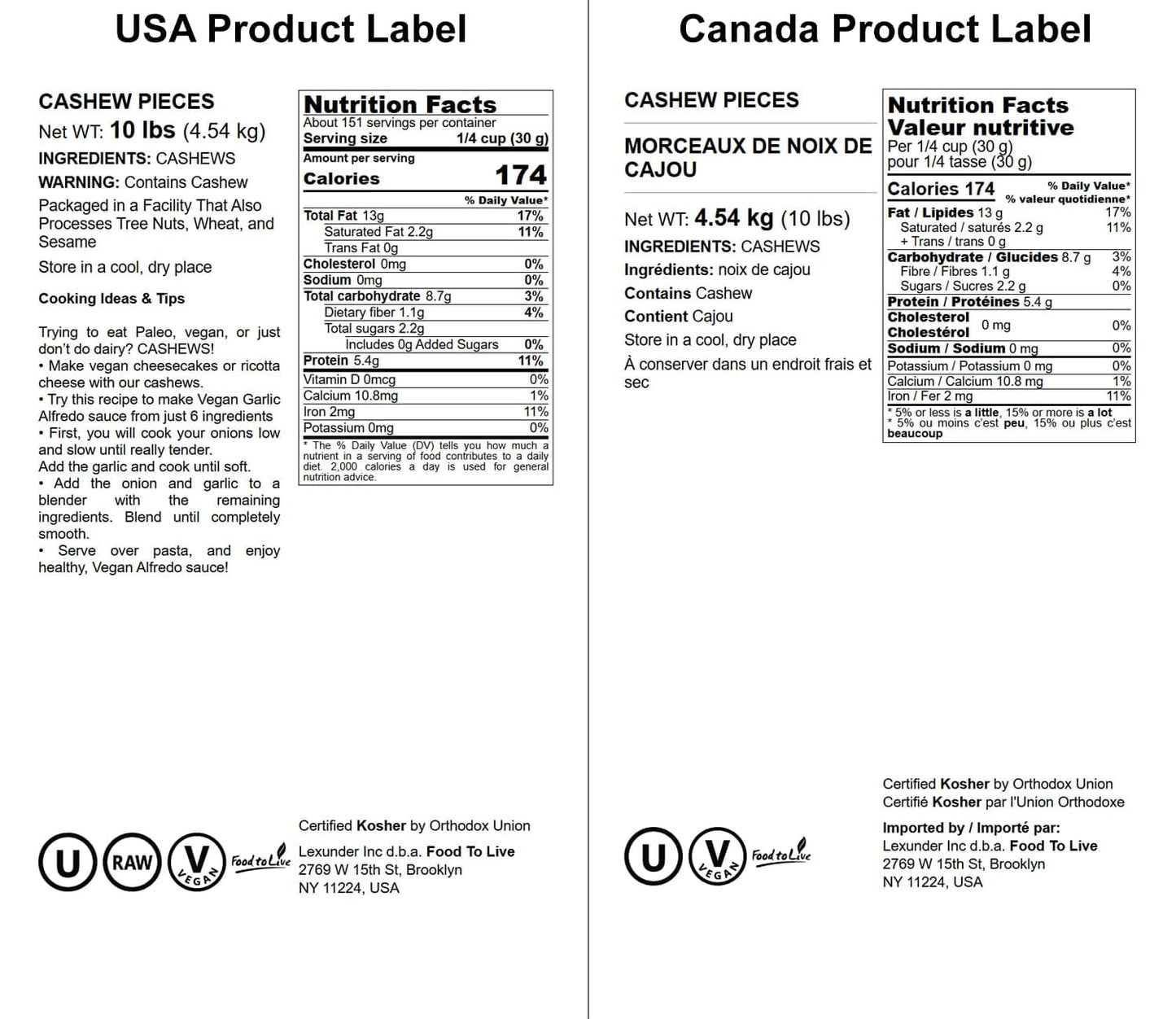 Food To Live Cashew Pieces, 10 Pounds - Kosher, Raw, Vegan, Paleo Friendly, Unsalted, Unroasted, Bulk, Rich In Selenium, Zinc, M