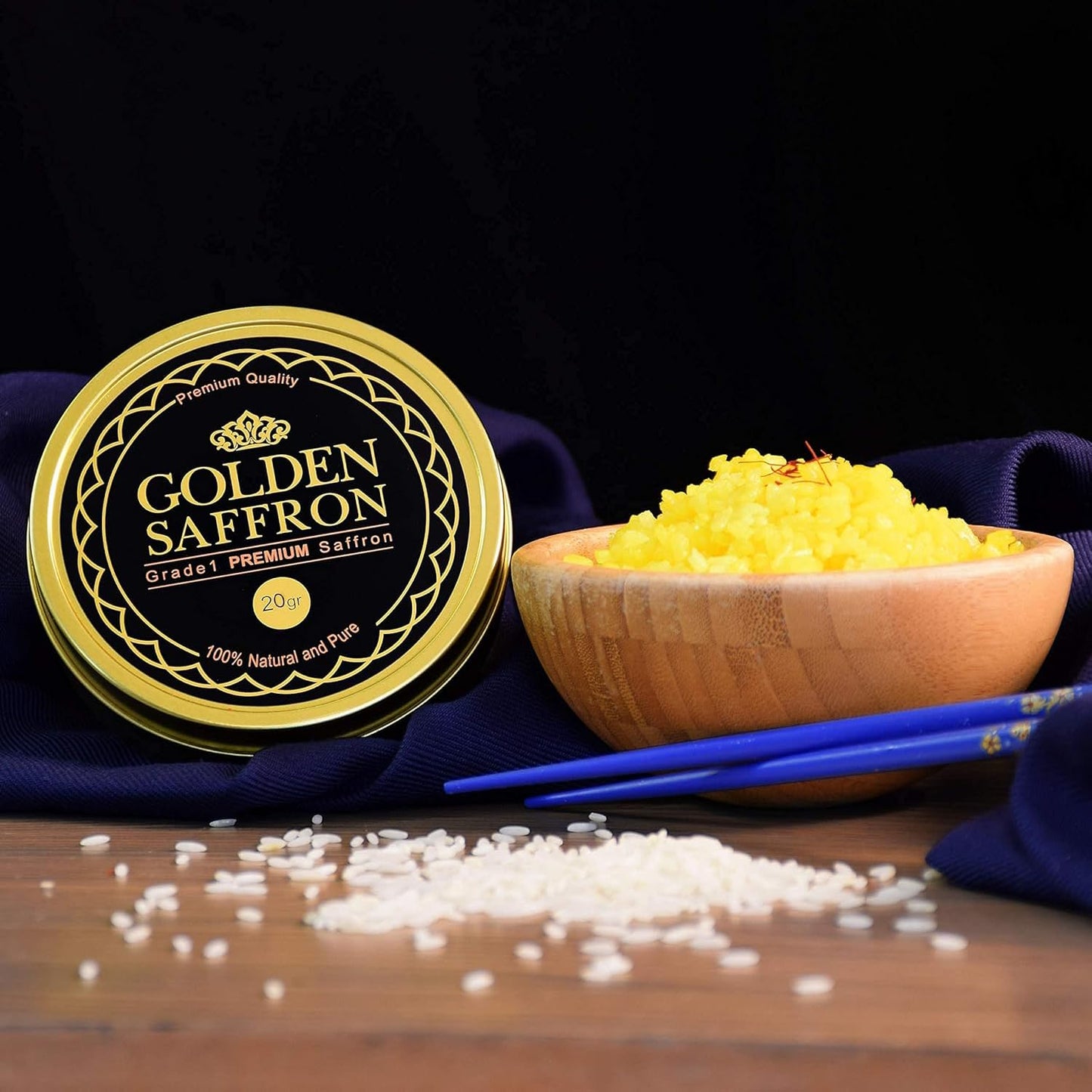 Golden Saffron Finest Pure enhanced All Red Saffron Threads Grade A+ Super Negin Non-GMO Verified. For Tea Paella Rice Desserts Golden Milk and Risotto (20.0 Grams)