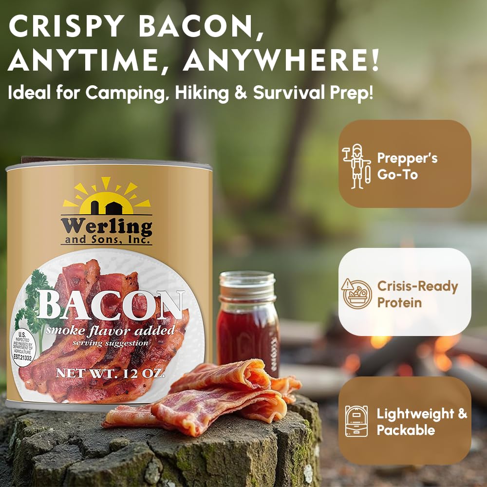 Werling Canned Bacon, Fully Cooked, Smoke Flavor, Shelf-Stable, Pack of 6