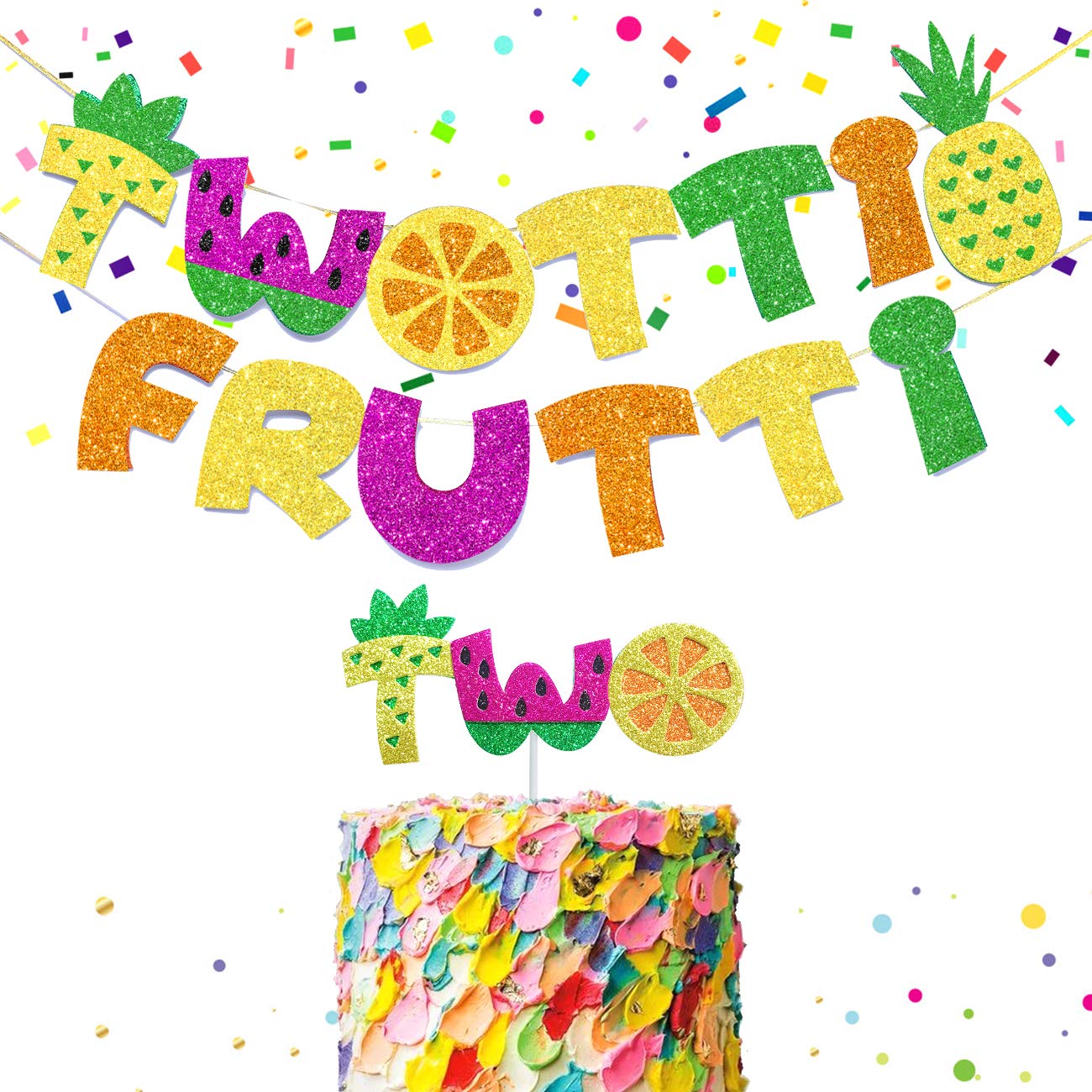 Twotti Frutti Birthday Banner Summer Party Cake Topper Twotti Fruity Birthday Decorations Fruit 2nd Birthday Party Supplies