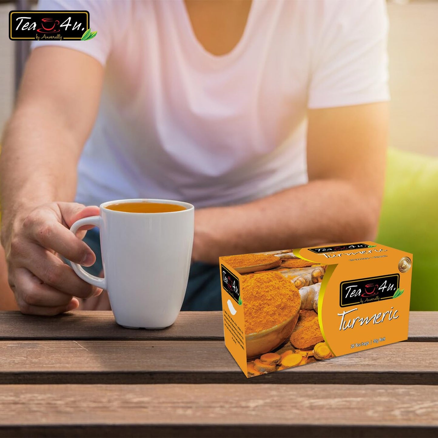 TEA 4U Herbal Infusion Tea Bags - Caffeine Free, Refreshing Blend - 25 Count - Turmeric Flavor