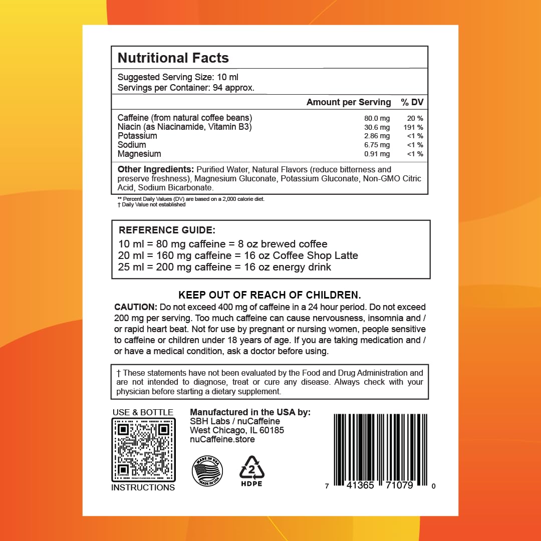 SBH Labs nuCaffeine Ultra Energy Drink Mix | Natural Caffeine + B3 + Electrolytes | 32 Fl Oz (Pack of 1)