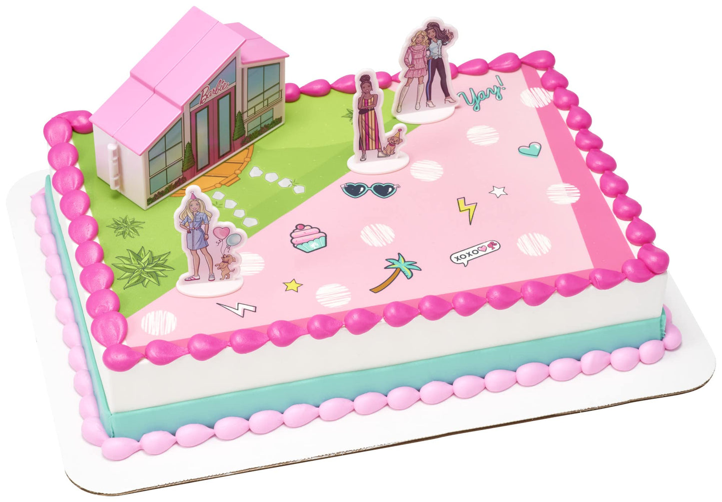 Decoset Barbie Dreamhouse Adventures Cake Topper, 4 Piece Cake Decoration With Barbie, Barbie Dreamhouse, And Friends, For Birth