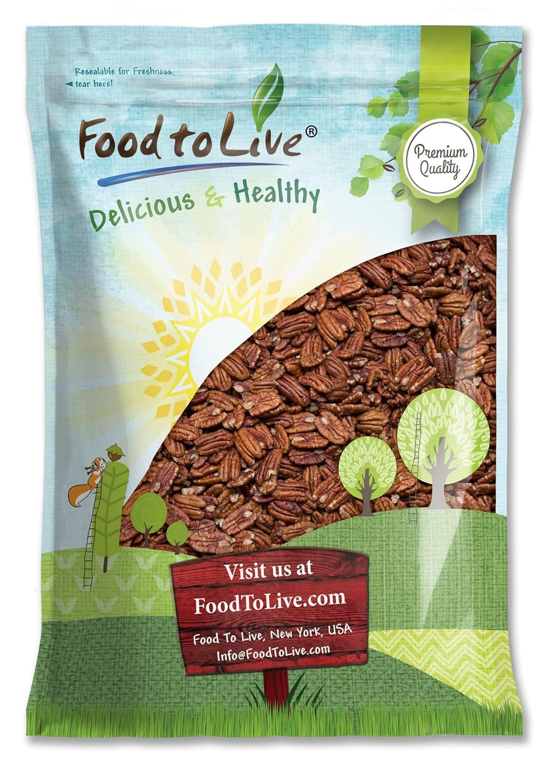 Food to Live - Dry Roasted Pecan Halves, 6 Pounds - Oven Roasted Nuts, Unsalted, No Oil Added, Vegan, Kosher. Good Source of Pro